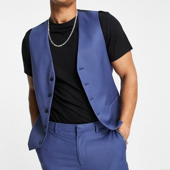 Topman SKINNY waistcoat in blue size 38 - Picture 5 of 9
